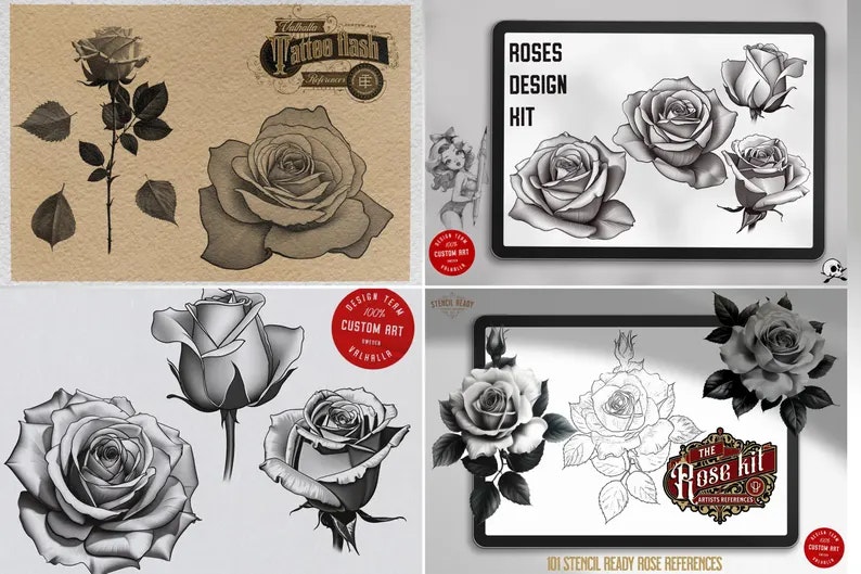 The Rose Reference Library, Procreate stamps, Svg files, Png files, 2000+ elements, Tattoo flash, Tattoo references, studio quality
