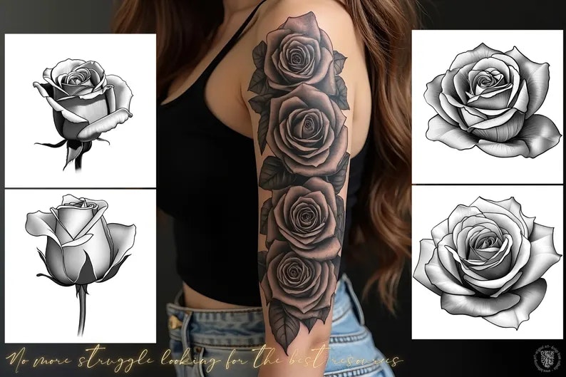 The Rose Reference Library, Procreate stamps, Svg files, Png files, 2000+ elements, Tattoo flash, Tattoo references, studio quality