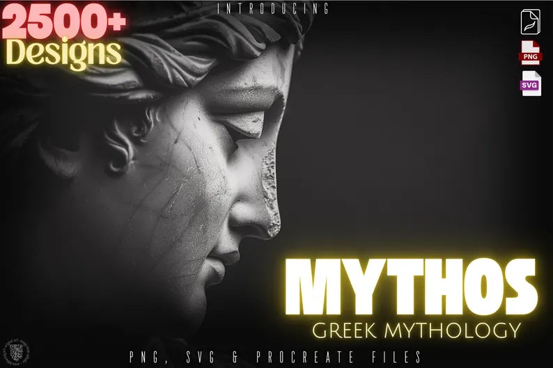 Greek Mythology References, Procreate stamps, Svg files, Png files, 2500+ elements, Tattoo flash art, Tattoo references, Statues, busts