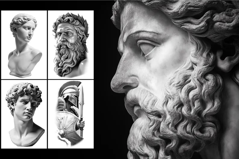 Greek Mythology References, Procreate stamps, Svg files, Png files, 2500+ elements, Tattoo flash art, Tattoo references, Statues, busts
