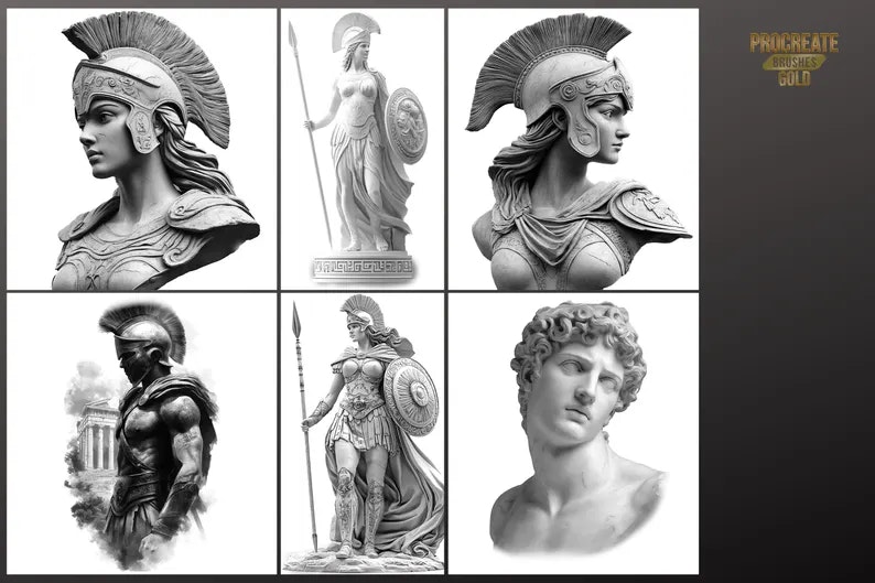 Greek Mythology References, Procreate stamps, Svg files, Png files, 2500+ elements, Tattoo flash art, Tattoo references, Statues, busts