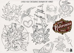 Procreate - Traditional vol.1,2 & 3, 300+ designs drawn by hand, tattoo flash art, tattoo reference bundle, outlined tattoo designs!