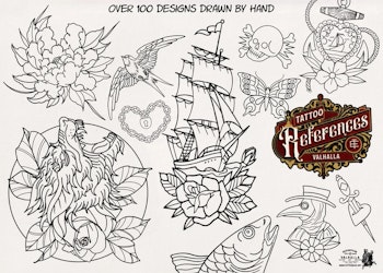 Procreate - Traditional vol.1,2 & 3, 300+ designs drawn by hand, tattoo flash art, tattoo reference bundle, outlined tattoo designs!