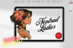 Neo-Traditional Lady Design Kit, Procreate stamps, Svg files, Png files, 2000+ elements, Tattoo flash, Tattoo references, studio quality
