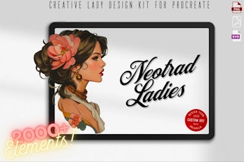 Neo-Traditional Lady Design Kit, Procreate stamps, Svg files, Png files, 2000+ elements, Tattoo flash, Tattoo references, studio quality
