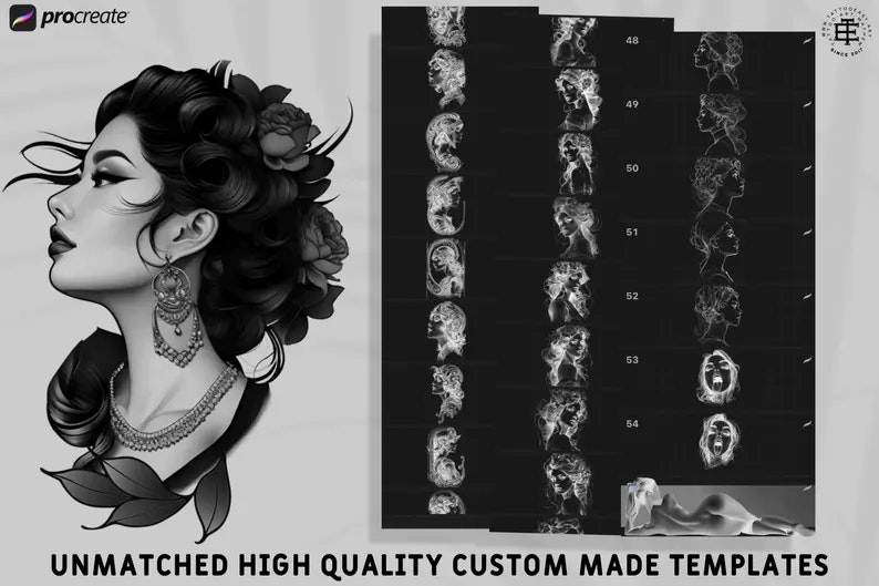 Neo-Traditional Lady Design Kit, Procreate stamps, Svg files, Png files, 2000+ elements, Tattoo flash, Tattoo references, studio quality