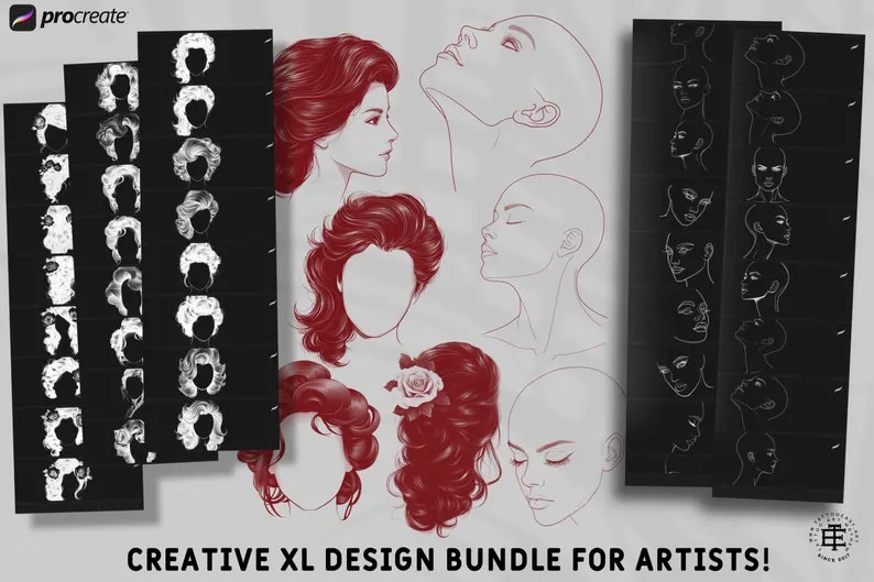 Neo-Traditional Lady Design Kit, Procreate stamps, Svg files, Png files, 2000+ elements, Tattoo flash, Tattoo references, studio quality