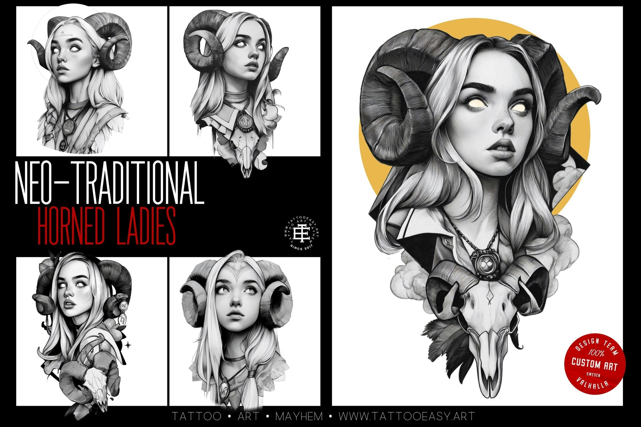 Horned ladies, neo-traditional templates
