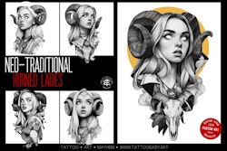 Horned ladies, neo-traditional templates