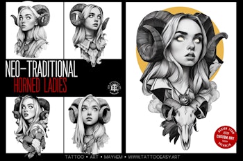 Horned ladies, neo-traditional templates