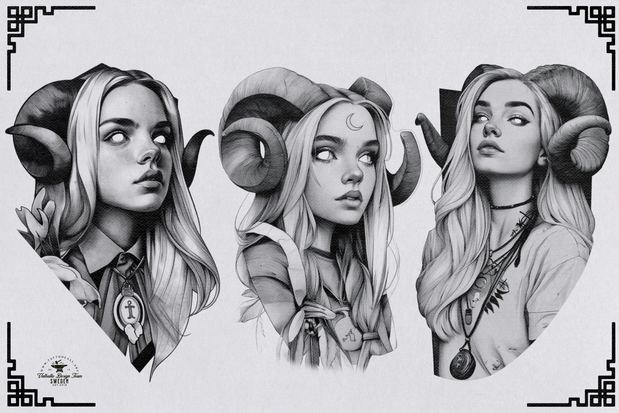 Horned ladies, neo-traditional templates