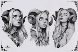 Horned ladies, neo-traditional templates