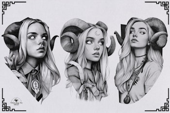 Horned ladies, neo-traditional templates