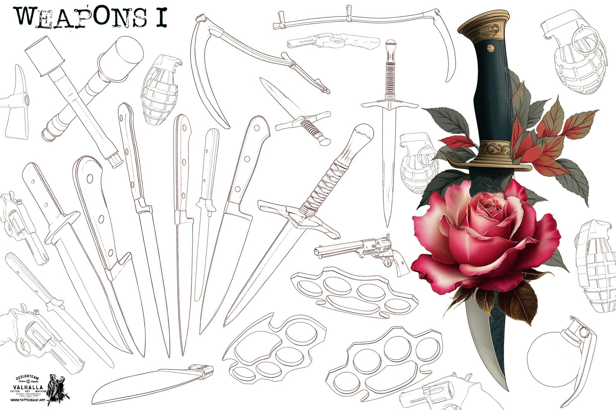 The Weapon Reference toolbox, 200+ swords, daggers, kitchen knives, grenades, guns, axes & tons of fun references for your next design!