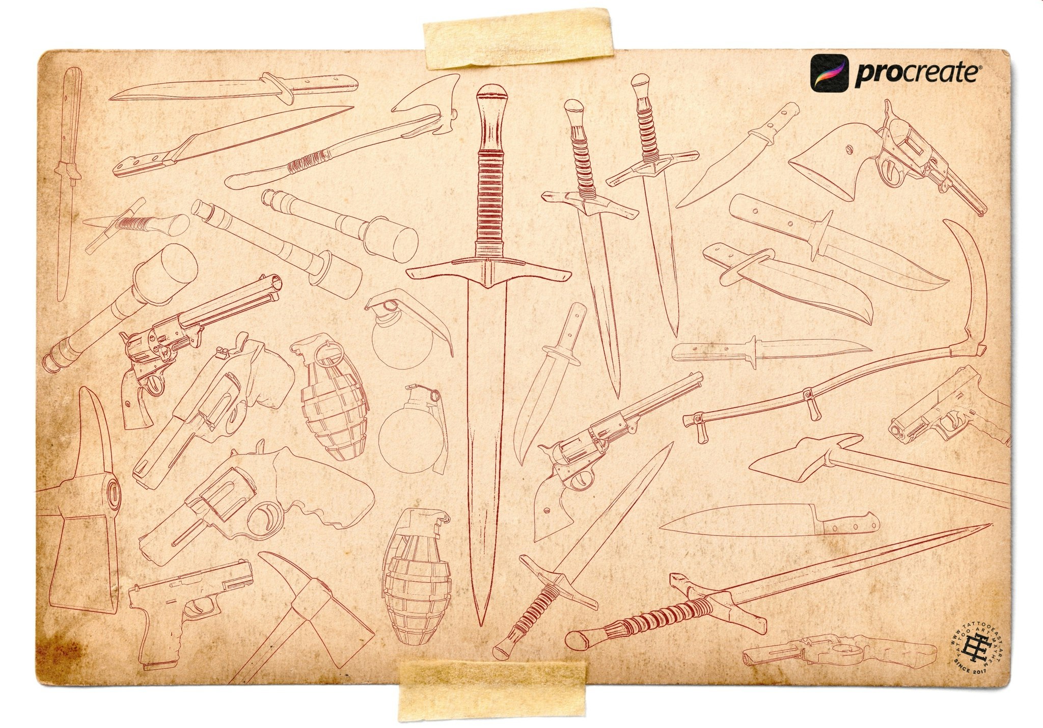 The Weapon Reference toolbox, 200+ swords, daggers, kitchen knives, grenades, guns, axes & tons of fun references for your next design!