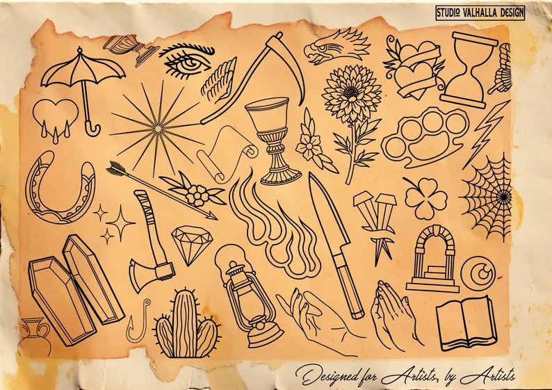 The Traditional Toolkit 1000+, Creative Procreate tattoo design kit for artists, Procreate Tattoo art, tattoo design bundle, tattoo artists