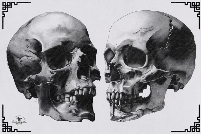 Skull Realism, 100 custom made designs, skull tattoo flash, procreate tattoo stamps, custom art, skull design bundle