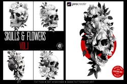 Skulls & Flowers, 120+ custom made designs, skull tattoo flash, procreate tattoo stamps, custom art, skull design bundle