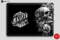 Skulls & Flowers, 120+ custom made designs, skull tattoo flash, procreate tattoo stamps, custom art, skull design bundle