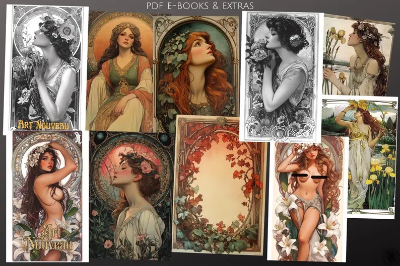 The Art Nouveau Encyclopedia 4500+ elements, Procreate stamps, Png & Svg files, Nouveau reference library, custom art, studio quality