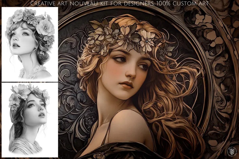 The Art Nouveau Encyclopedia 4500+ elements, Procreate stamps, Png & Svg files, Nouveau reference library, custom art, studio quality