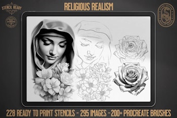 Religious B&g realism design bundle XL collection, custom designs for Procreate