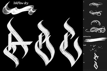 InkFlow Blackletter brushes + alphabet, calligraffiti brushes, gothic calligraphy for procreate, tattoo brushes