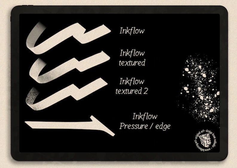 InkFlow Blackletter brushes + alphabet, calligraffiti brushes, gothic calligraphy for procreate, tattoo brushes