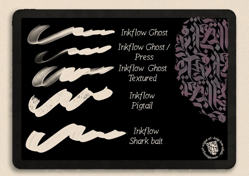 InkFlow Blackletter brushes + alphabet, calligraffiti brushes, gothic calligraphy for procreate, tattoo brushes