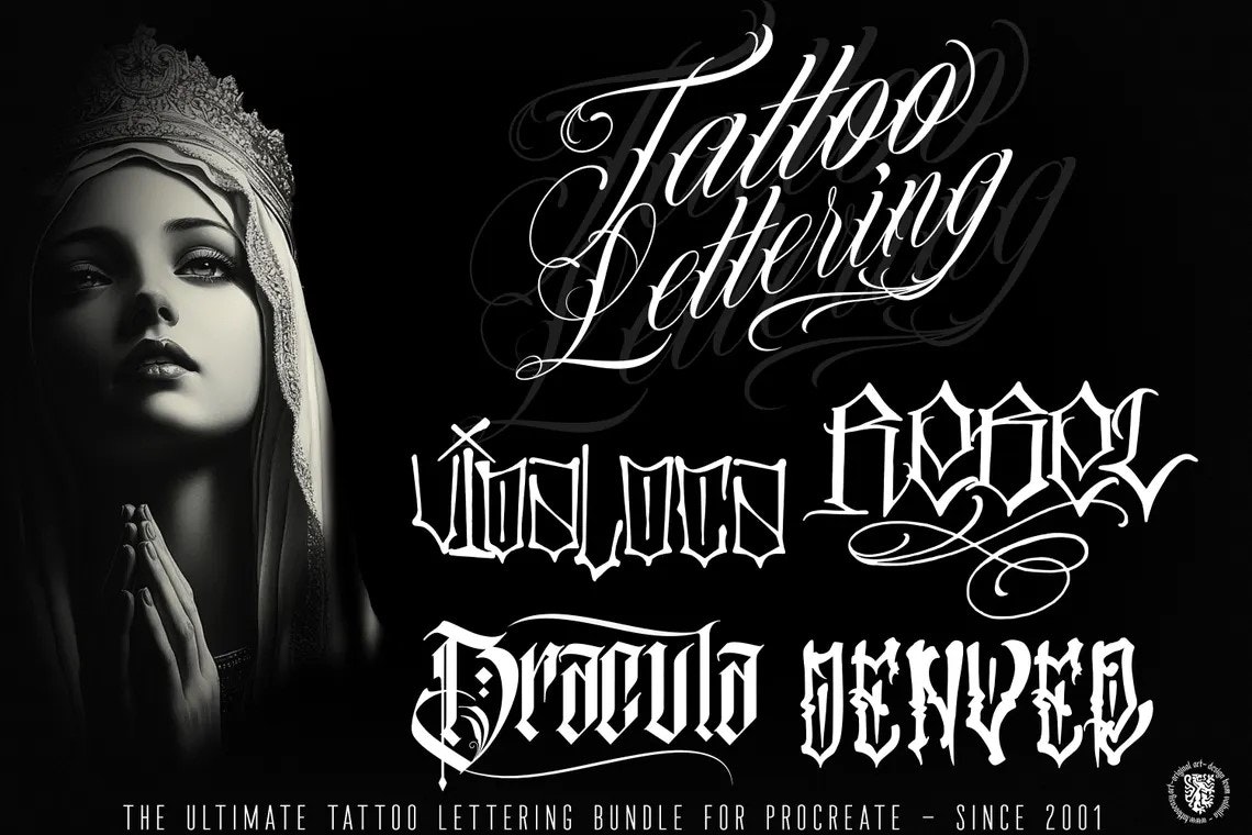 Procreate, Custom Tattoo Lettering Vol.2 / XL bundle 1000+ design elements for Procreate