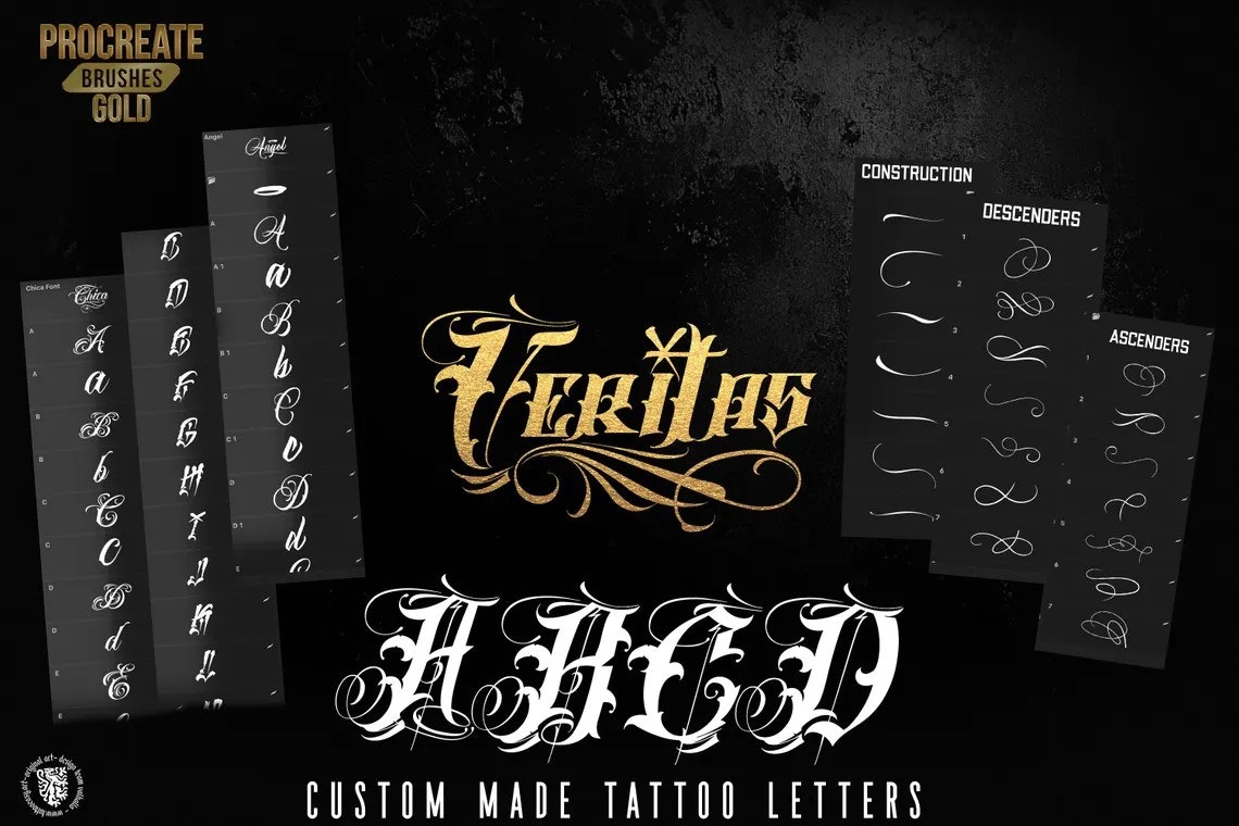 Procreate, Custom Tattoo Lettering Vol.2 / XL bundle 1000+ design elements for Procreate