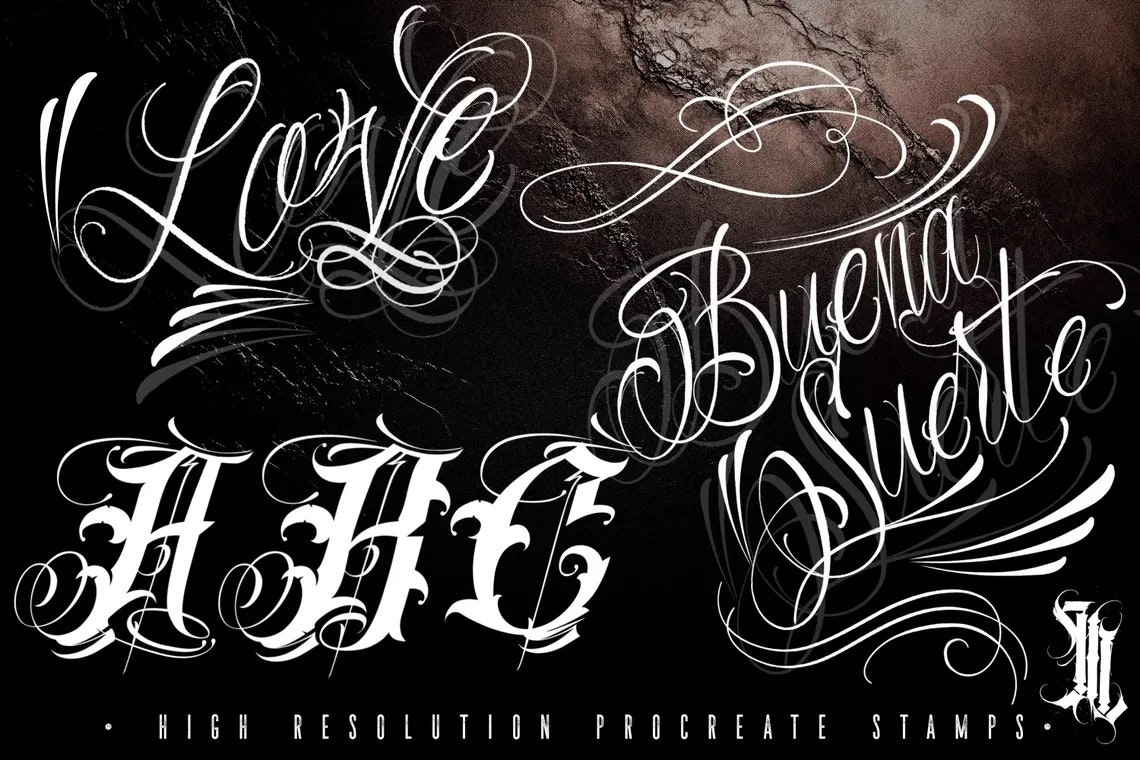 Procreate, Custom Tattoo Lettering Vol.2 / XL bundle 1000+ design elements for Procreate