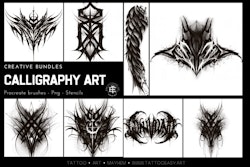 Goth Ink - Dark tattoo calligraphy art, inspiration & references - design bundle for artists, over 100 stamps for Procreate