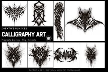 Goth Ink - Dark tattoo calligraphy art, inspiration & references - design bundle for artists, over 100 stamps for Procreate