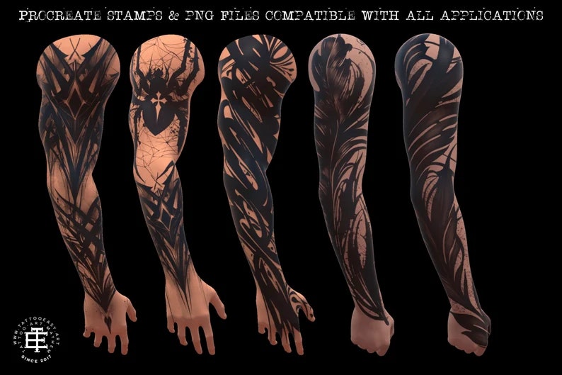Goth Ink - Dark tattoo calligraphy art, inspiration & references - design bundle for artists, over 100 stamps for Procreate
