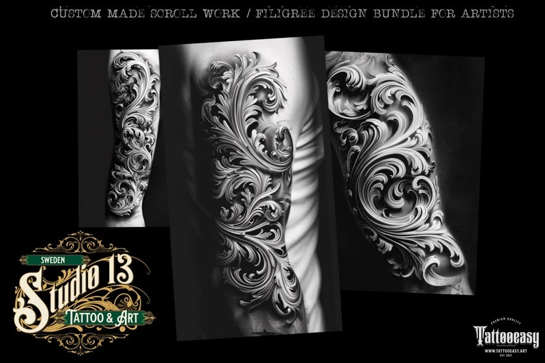 Baroque Scroll Work, custom made design kit, Png + Procreate, Stencils included! free to use for tattoo work and references!