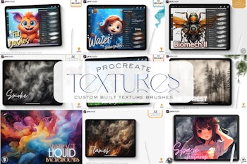 Procreate all the textures, hundreds of custom built textures, original brushes, procreate dynamic texture brushes, 19 bundles in one