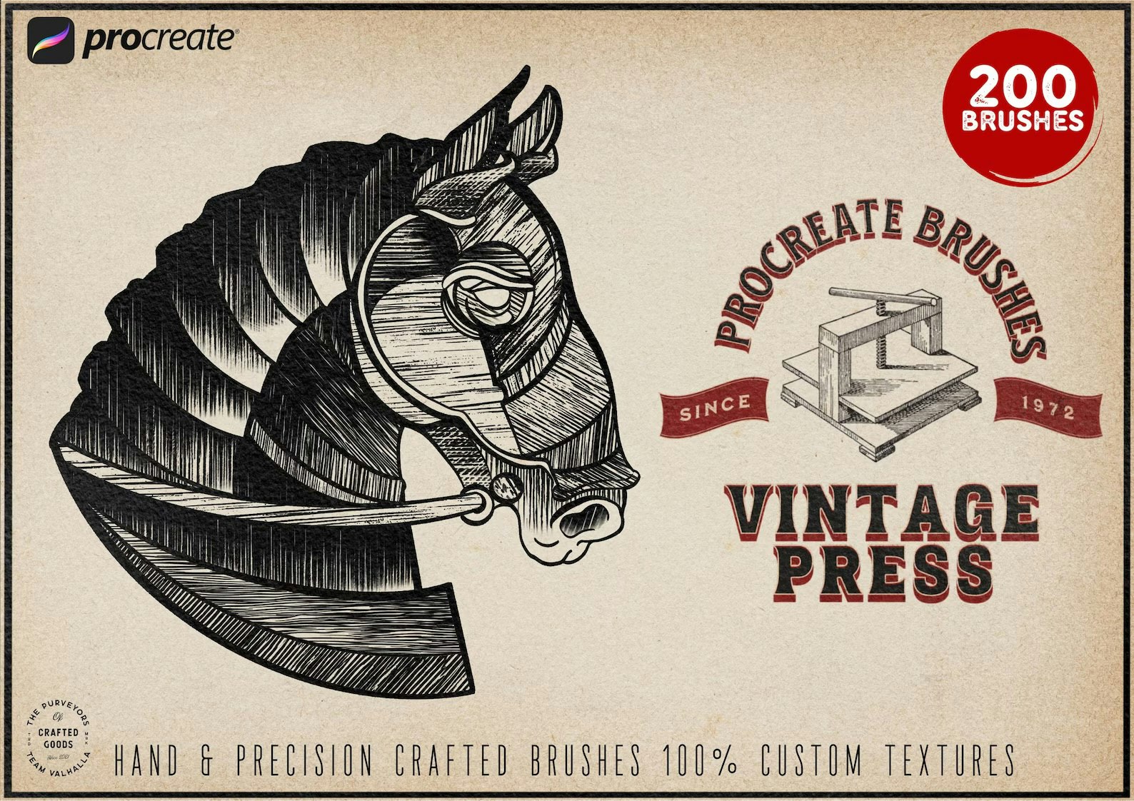Procreate - The Vintage Press,retro printmaking & engrave brushes, 200 brushes for Procreate, unique textures, creative brushes / textures