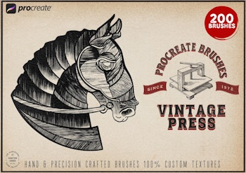 Procreate - The Vintage Press,retro printmaking & engrave brushes, 200 brushes for Procreate, unique textures, creative brushes / textures