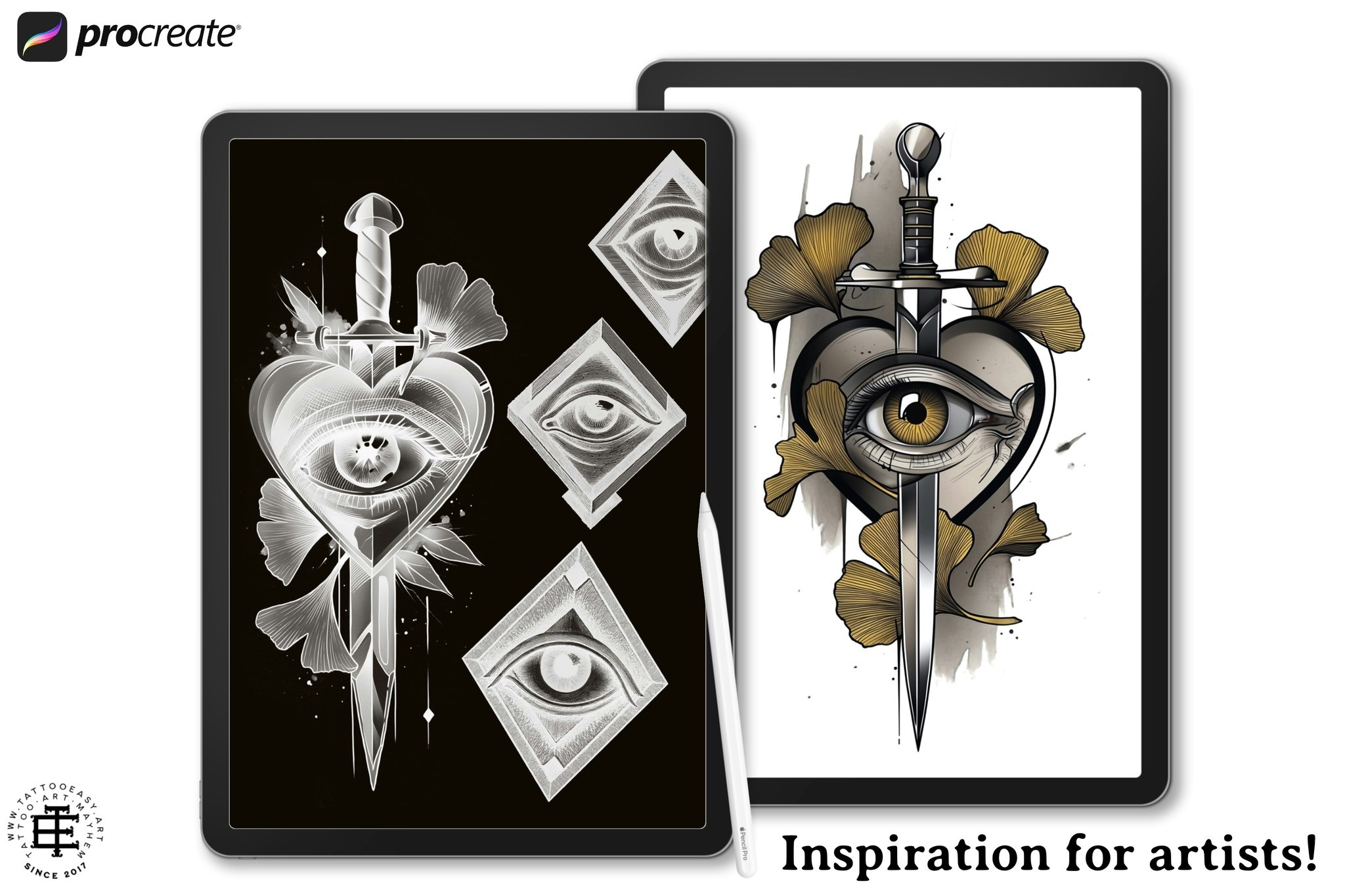 Procreate, Artist Reference Library ~ Eye references, original art for Procreate, 90+ design elements