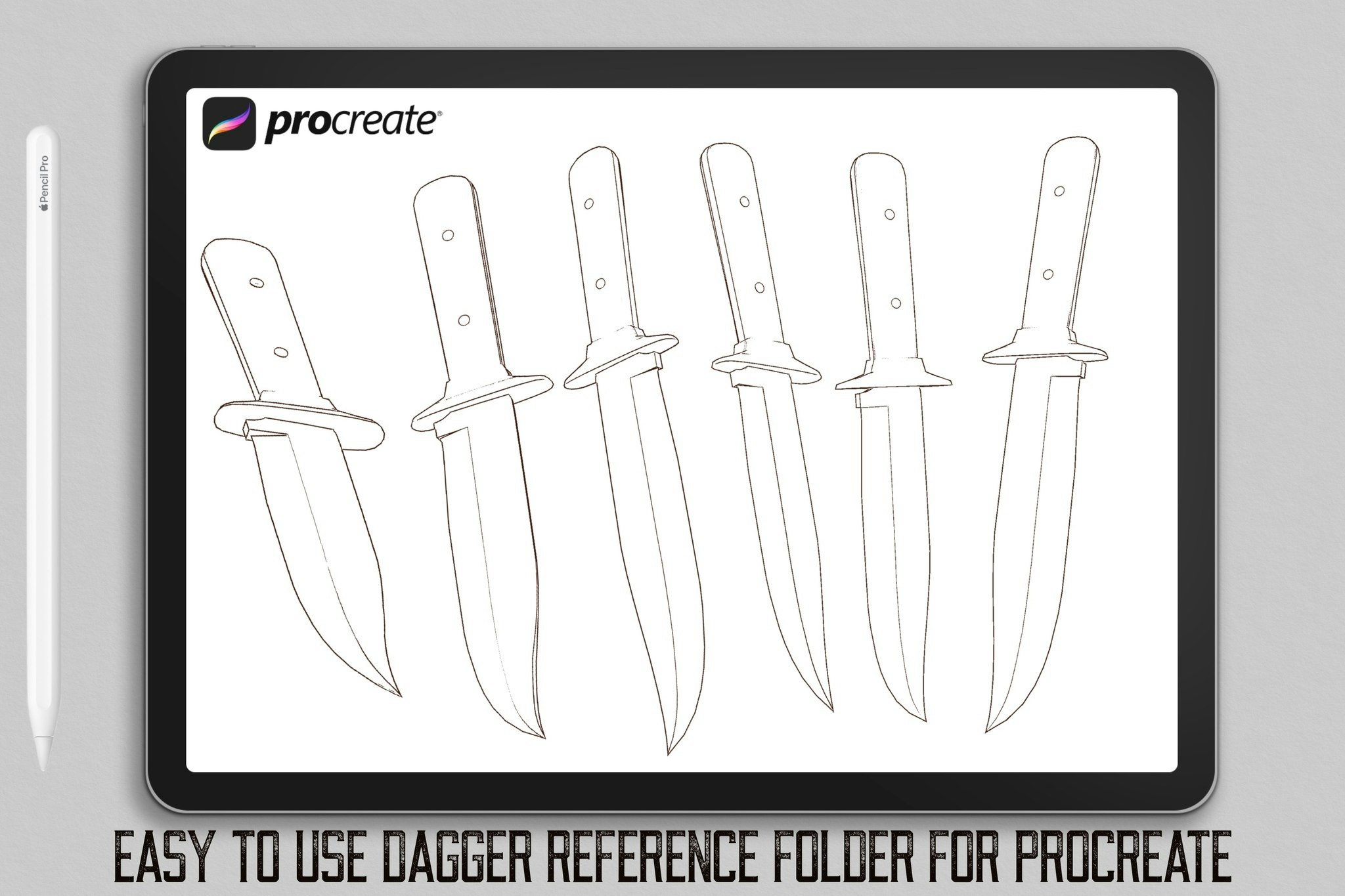 Procreate & png, Artist Reference Library ~ Dagger references, original art for Procreate, ~150 design elements
