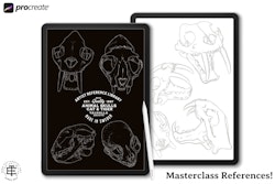 Procreate, Artist Reference Library ~ Animal skull references, original art for Procreate, 100+ design elements, cats, tigers & sabre tooth