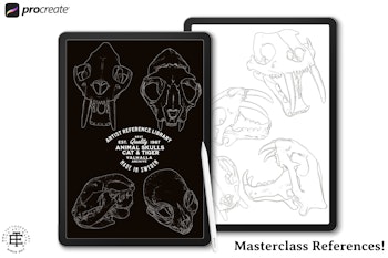 Procreate, Artist Reference Library ~ Animal skull references, original art for Procreate, 100+ design elements, cats, tigers & sabre tooth
