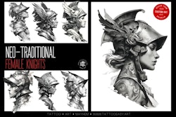 Female knights - neo-traditional templates, Procreate stamps, Tattoo flash art, custom art, 100+ models, Procreate, .svg & .png files