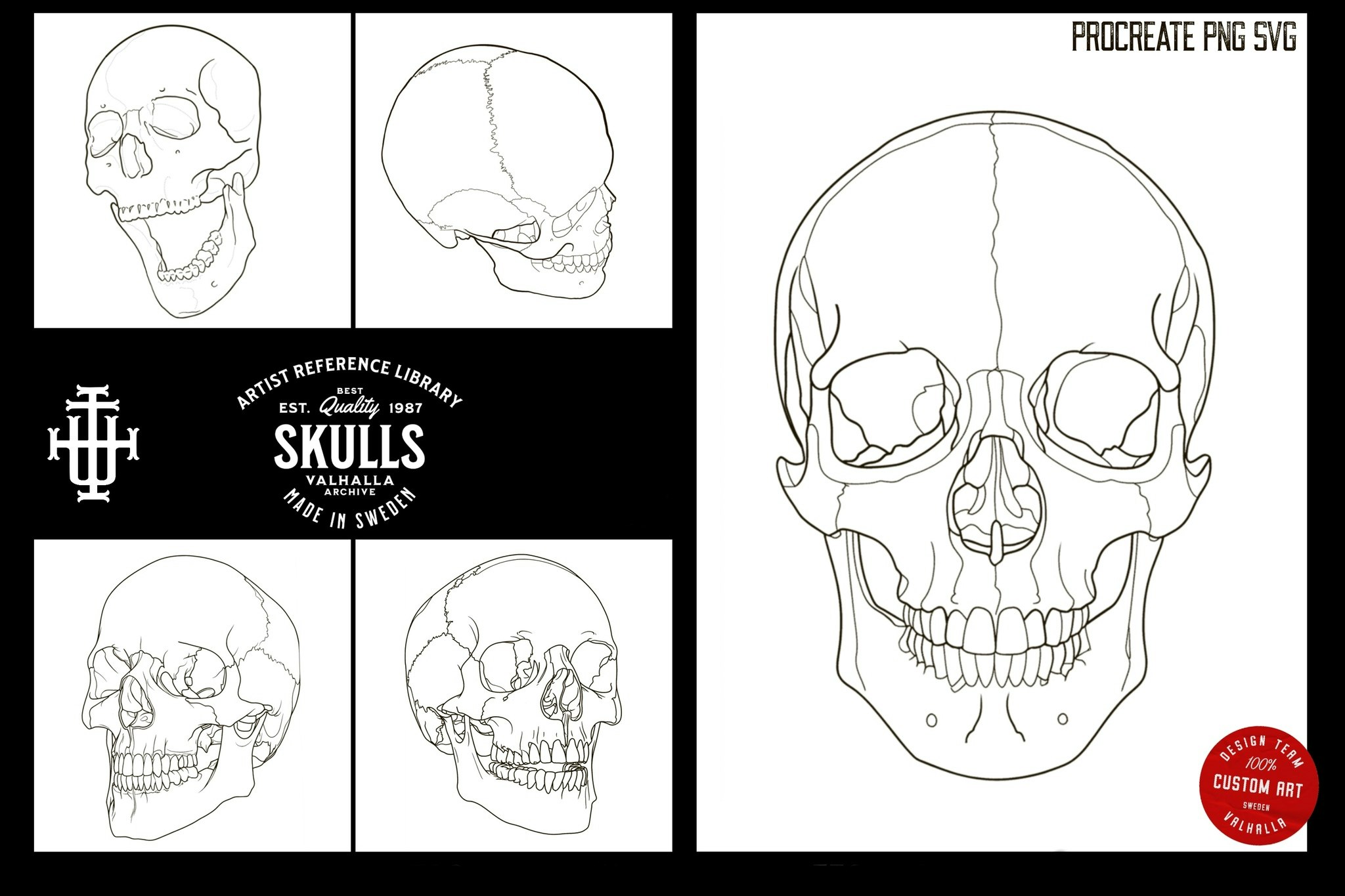 Skull stencil/reference bundle, 135 outlined skulls, tattoo stencils, skull references, procreate stamps, svg skulls, png skull references