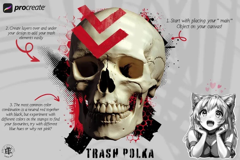 Procreate, The trash polka project ~ over 400 custom made designs & elements!