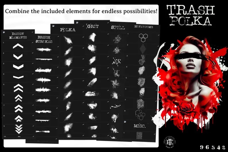 Procreate, The trash polka project ~ over 400 custom made designs & elements!