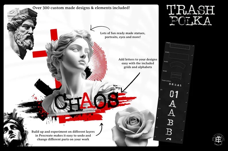 Procreate, The trash polka project ~ over 400 custom made designs & elements!