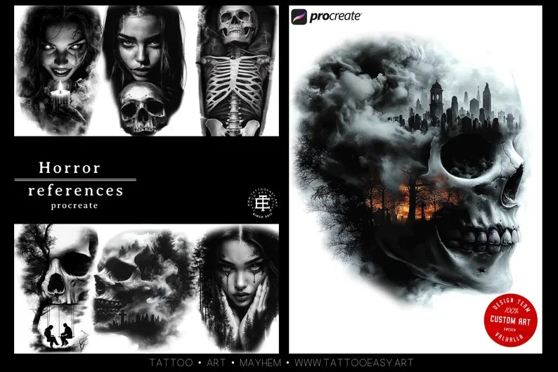 Horror vol.1 - Procreate & Png files ~ 100+ unique horror designs, custom made reference bundle for Procreate image 10 Procreate & Png files ~ 100+ unique horror designs, custom made reference bundle