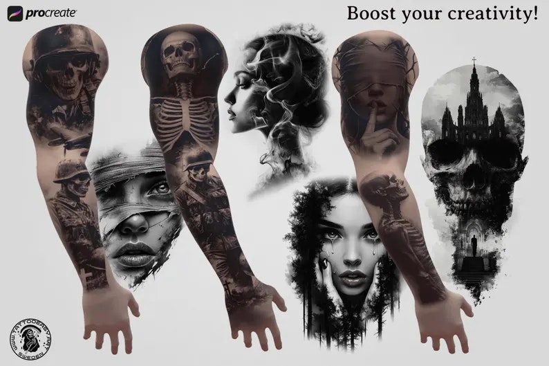 Horror vol.1 - Procreate & Png files ~ 100+ unique horror designs, custom made reference bundle for Procreate image 10 Procreate & Png files ~ 100+ unique horror designs, custom made reference bundle